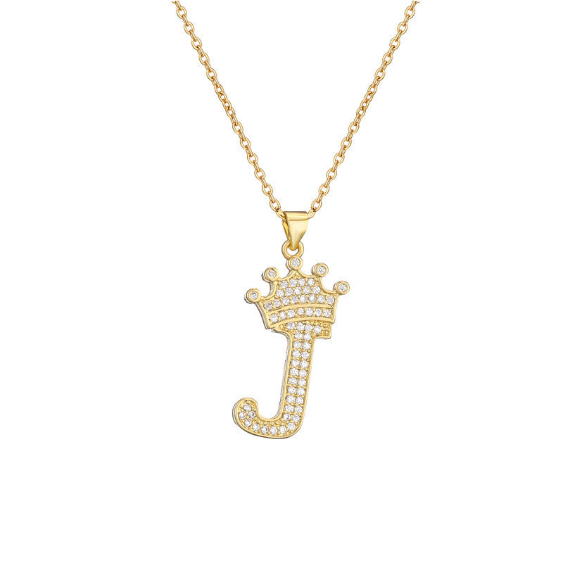 Wholesale Gold Plated Zirconia Letter Copper Necklace